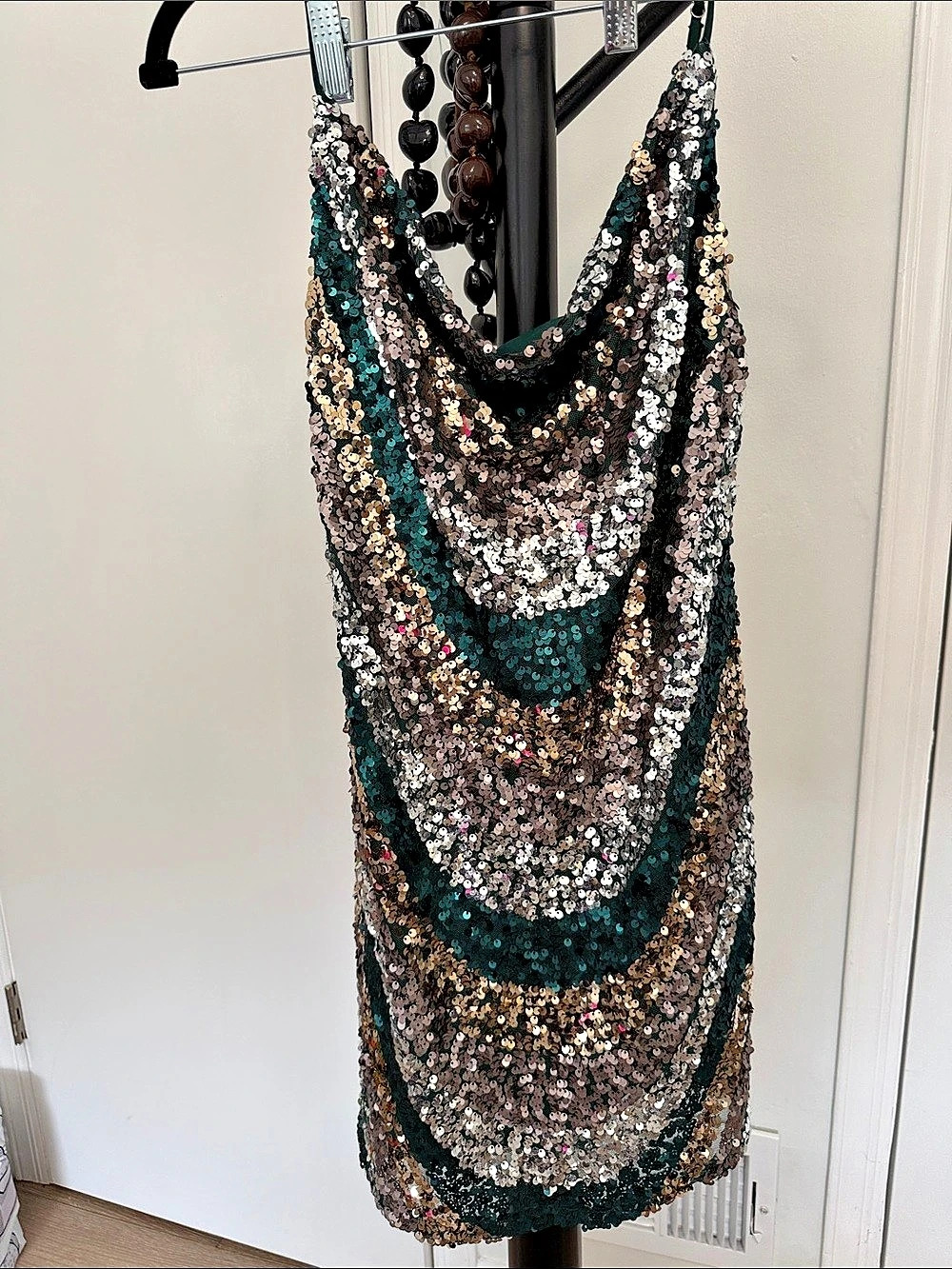 Sequin Mini Dress in Black & Green Like New